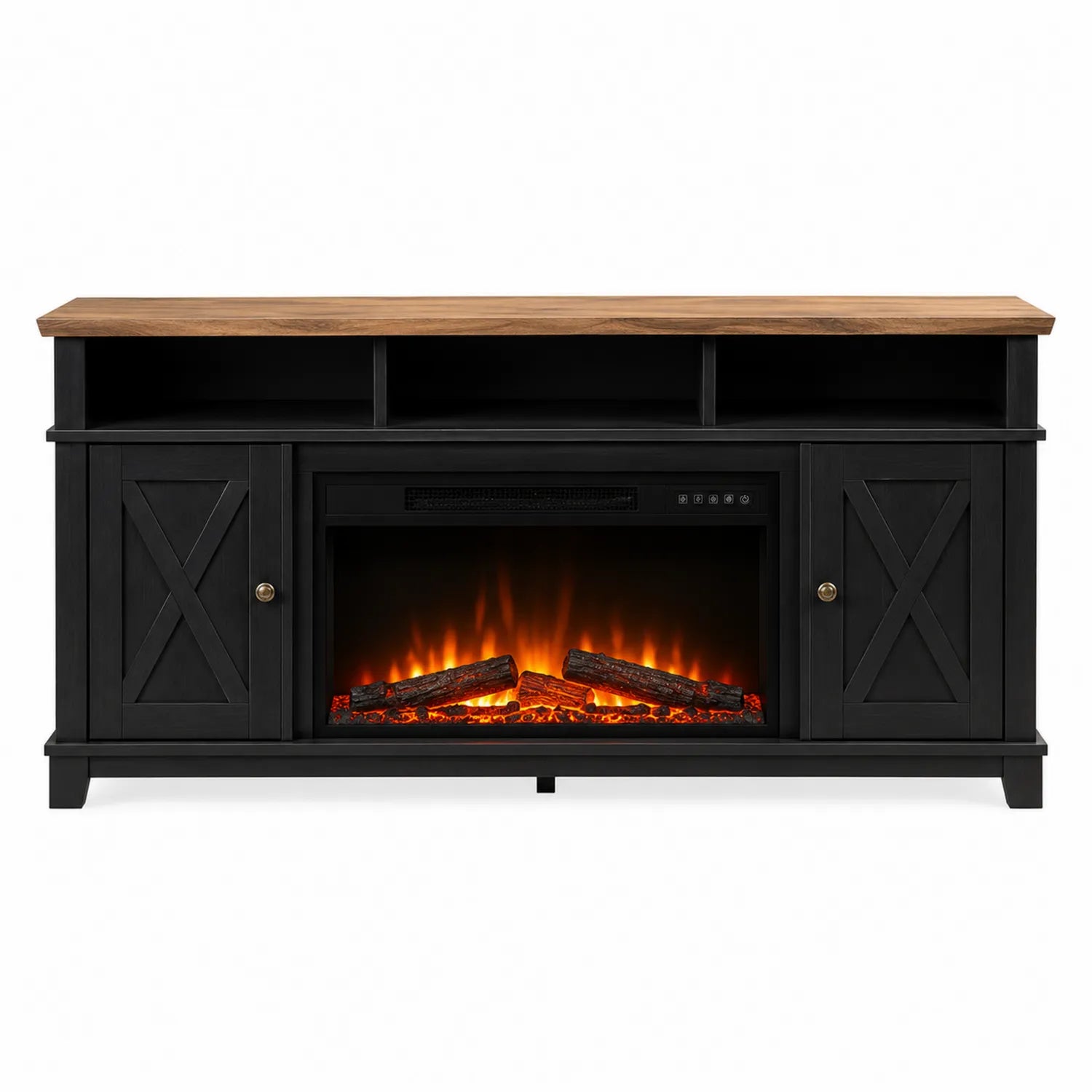 Mueble de TV con Chimenea Eléctrica de MDF Negro y Roble