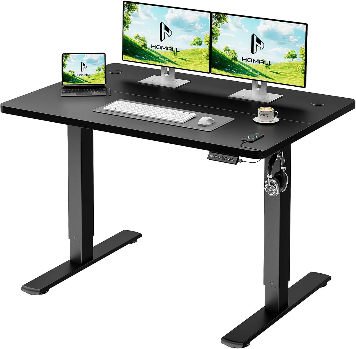 Biurko i stół komputerowy: z portem USB, 100 × 60 cm, czarny