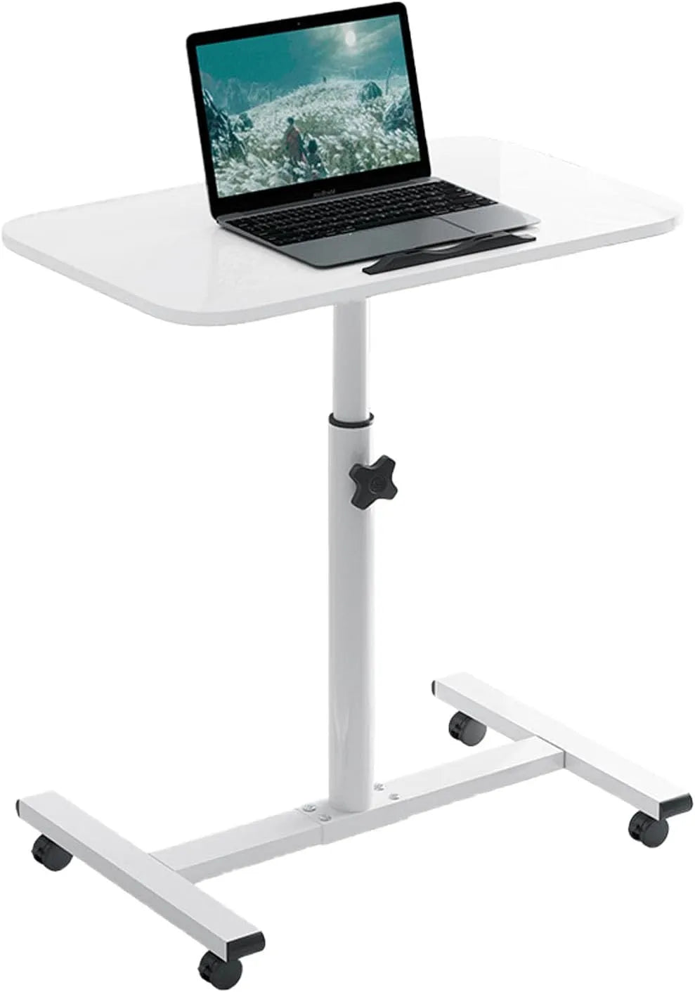 Laptop — obrotowy, regulowana konstrukcja, na kółkach, przenośna konstrukcja, biały, regulowana wysokość