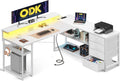 Biurko i stół komputerowy – z szufladami, z portem USB, wyświetlacz LED, do użytku domowego, 155×110cm, biały