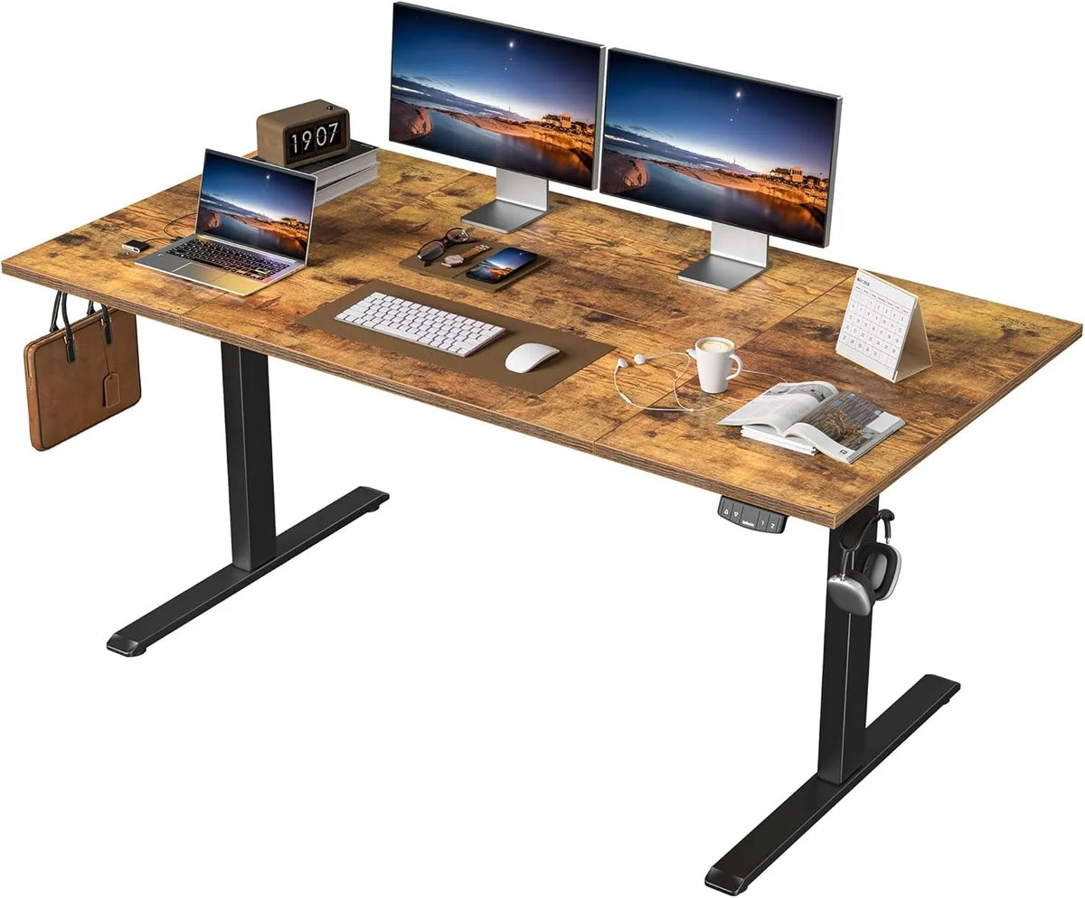 Biurko i stół komputerowy – 160 × 80 cm, brązowy