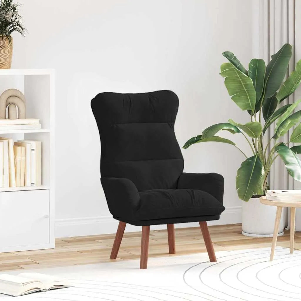 Fotel relaksacyjny i fotel rozkładany wypoczynkowy: tapicerka aksamitna, 69 × 74 × 93 cm, czarny