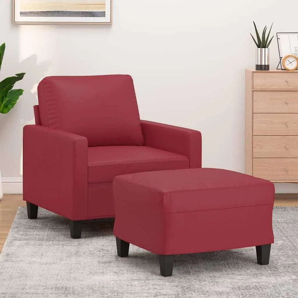 Fotel i krzesło tapicerowane tapicerowany taboret z fotelem w kolorze czerwonego wina 60 – 60 cm, czerwony, tapicerka skórzana