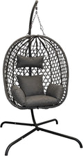 Fotel wiszący — z poduszkami, z technorattanu, 194 cm, antracytowy, tapicerka materiałowa