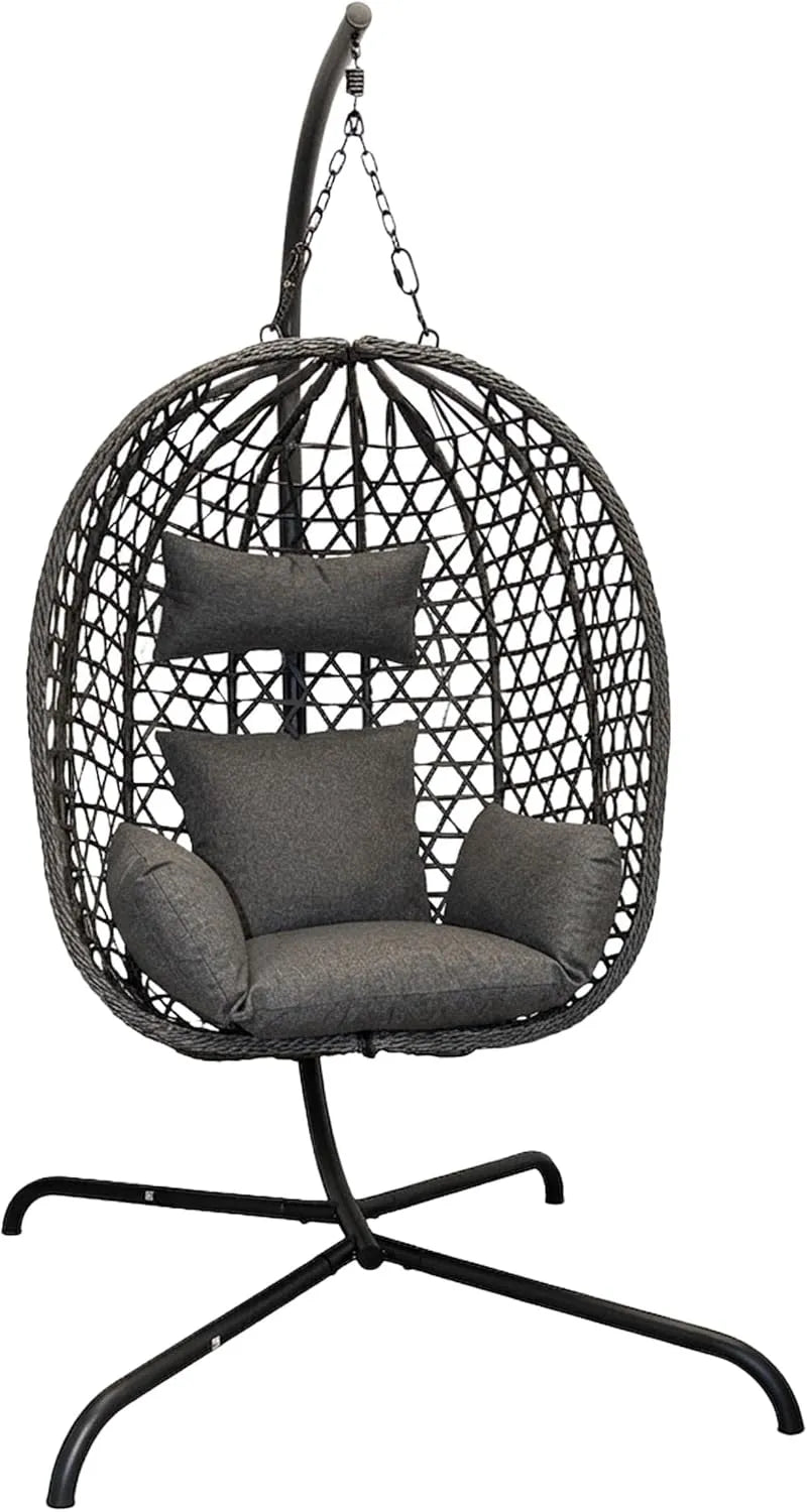Fotel wiszący — z poduszkami, z technorattanu, 194 cm, antracytowy, tapicerka materiałowa