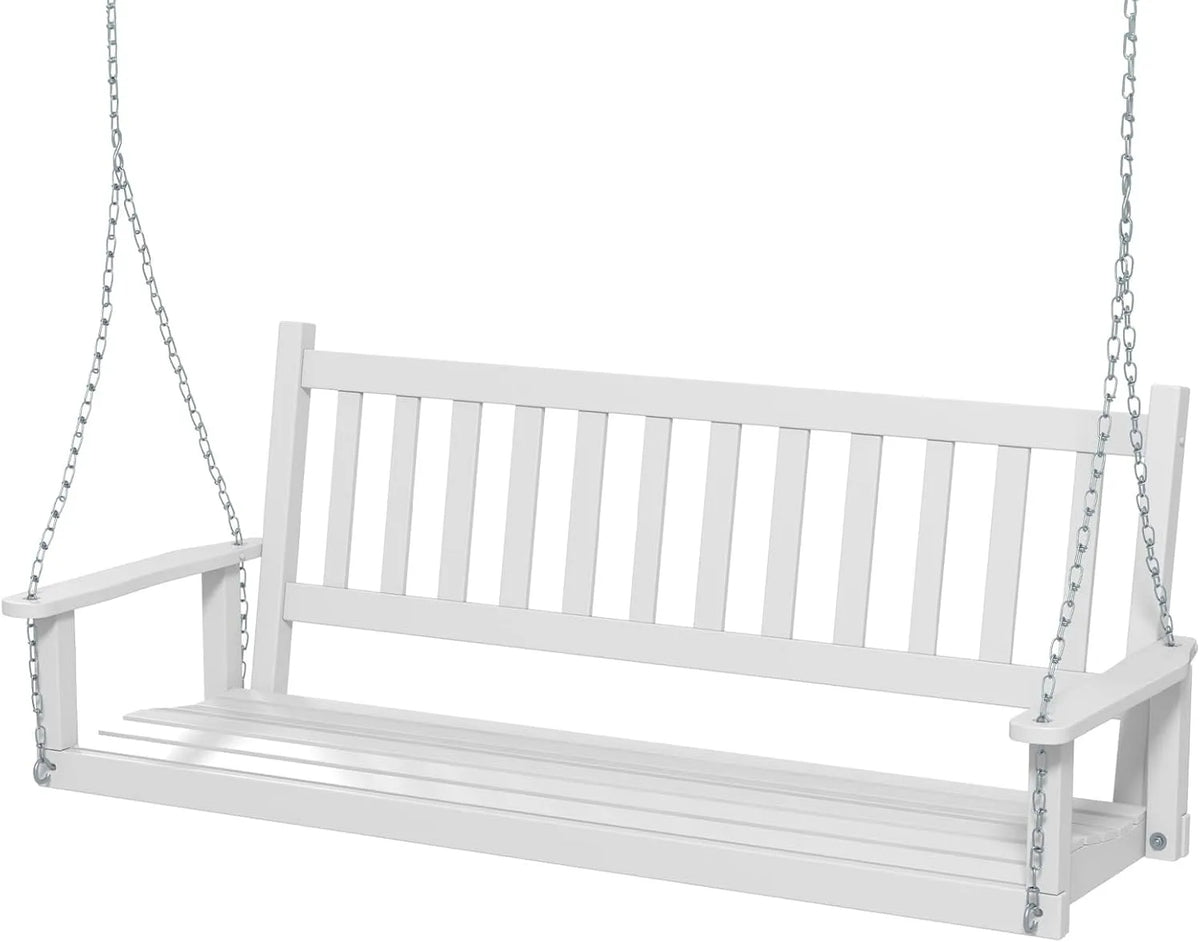 COSTWAY Ławka wisząca z litego drewna — z drewna, obrotowy, 3-osobowa, 168 × 65 × 63 cm, 360 kg, biały