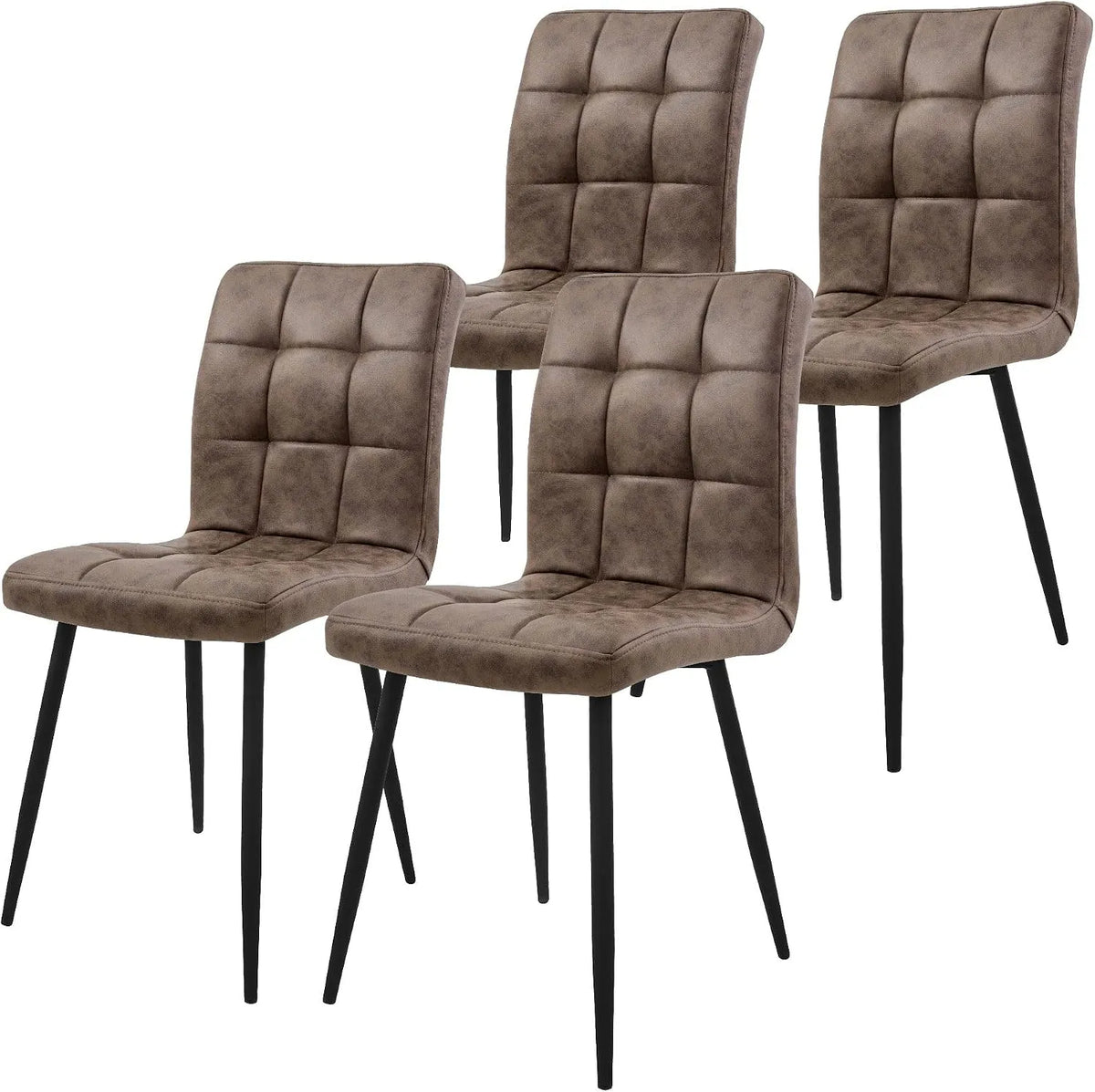 Design Zestaw 4 krzesel w kolorze brazowym z tapicerowanym siedziskiem, z metalu, tapicerka skórzana