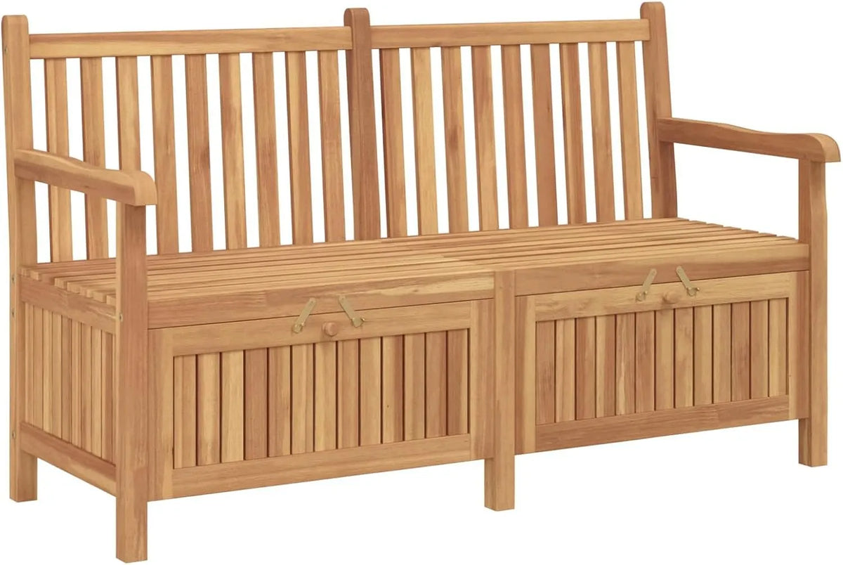 Ławka ogrodowa i ławka tarasowa z litego drewna tekowego z miejscem do przechowywania — z drewna, 150 × 60 × 90 cm, brązowy