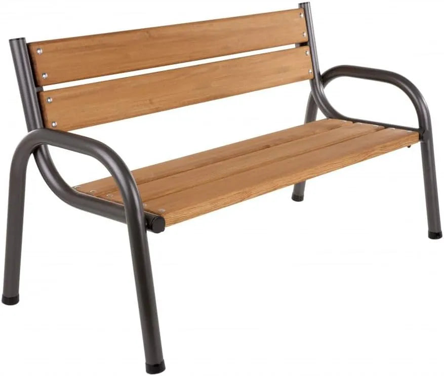 Ławka z oparciem Park Lux 170 x 74 x 86 — z drewna, 170 × 74 × 86 cm, z metalu, tapicerka materiałowa