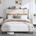 okwish Łóżko podwójne 160x200 cm — tapicerka materiałowa, z portem USB, wyświetlacz LED, 160 × 200 cm, beżowy, z metalu, tapicerka materiałowa