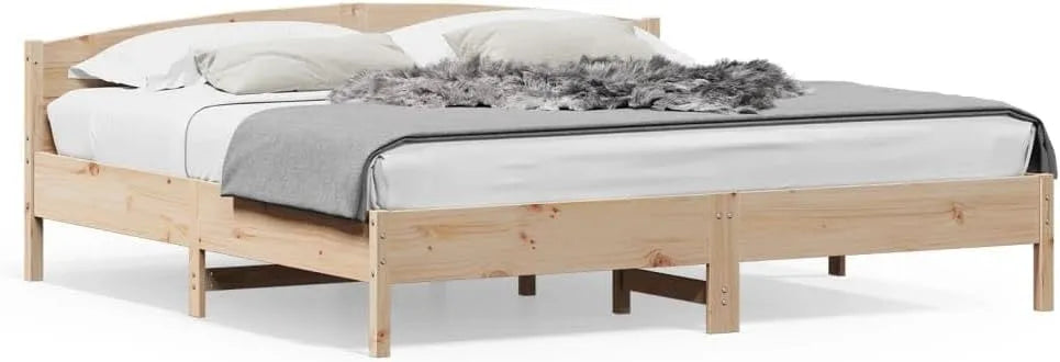 Łóżko z litego drewna sosnowego – z drewna, 200 × 200 cm, tapicerka materiałowa