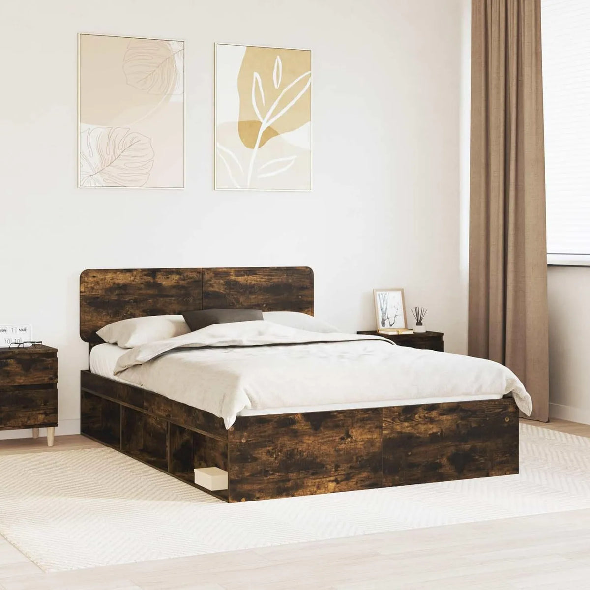 Rama łóżka i konstrukcja łóżka z litego drewna sosnowego – z drewna, 140 × 200 cm, tapicerka materiałowa