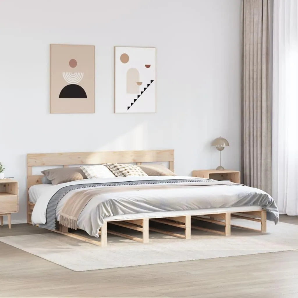 Łóżko z litego drewna sosnowego zapewnia spokojny sen — z drewna, 180 × 200 cm, tapicerka materiałowa