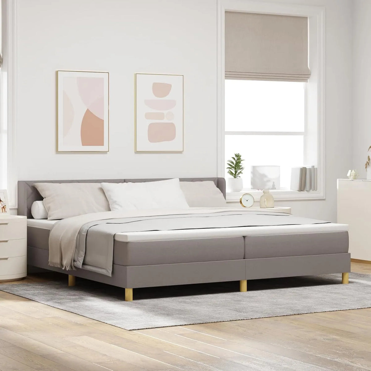 Łóżko tapicerowane i rama łóżka z obiciem – 200 × 200 cm, beżowy