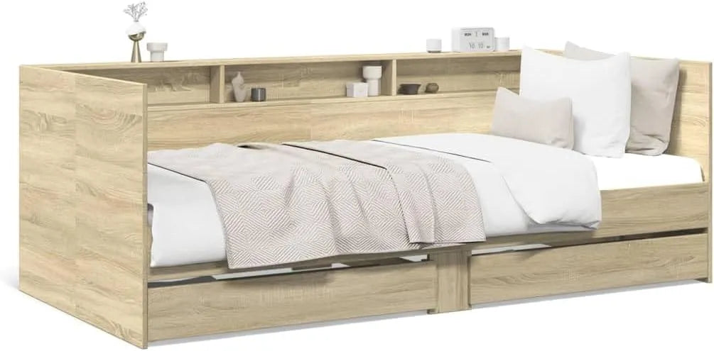 Sofa – z drewna, z szufladami, 2 szufladami, 90 × 200 cm, tapicerka materiałowa