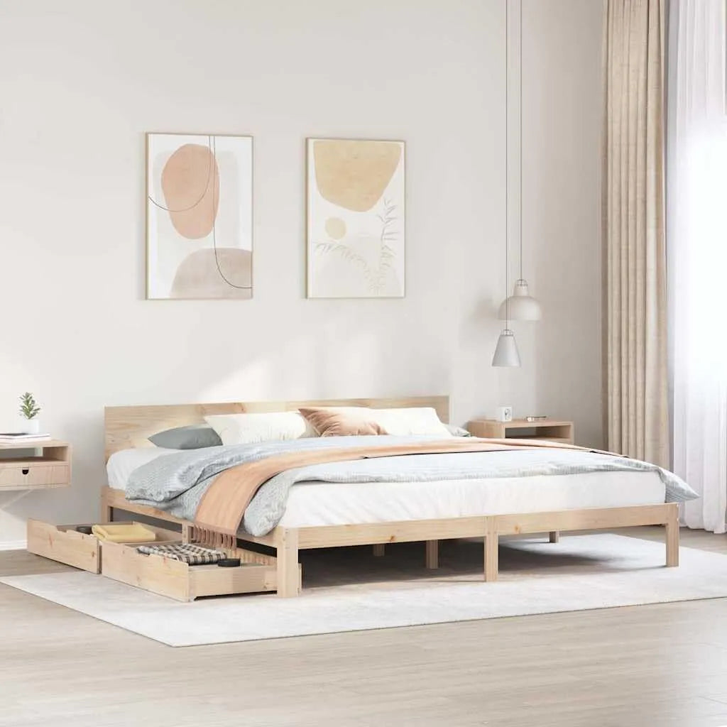 Łóżko z litego drewna z szufladami z drewna sosnowego 200: 200 × 200 cm, tapicerka materiałowa