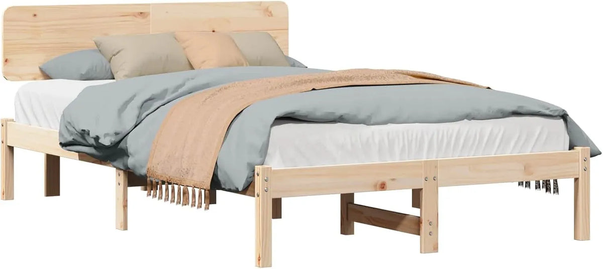 Łóżko z litego drewna sosnowego 200 x 200 z zagłówkiem – z drewna, 200 × 200, 200 × 200 cm