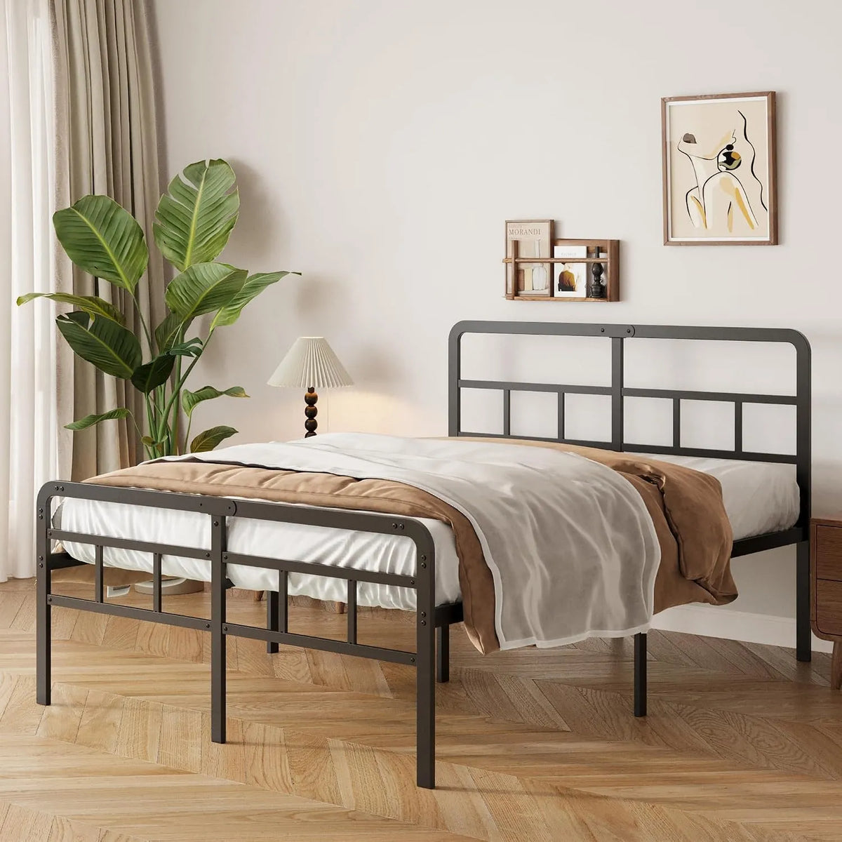 Yicensen Metal Bed Frame 120x190 cm z wklęsłym półrzuchem i – z metalu, 120 × 190 cm, 46 cm, czarny