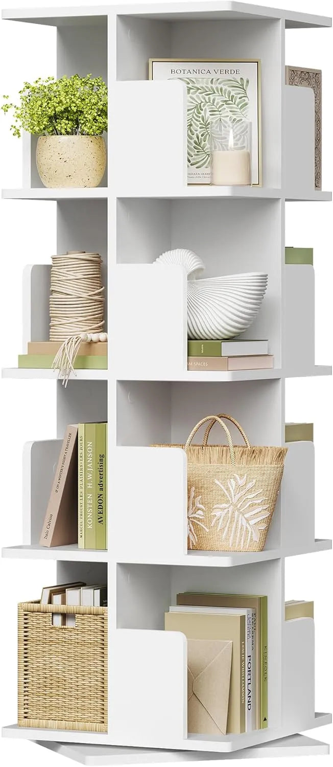 Obrotowy Regał na książki i regał stojący na książki: MDF, 39, 5 × 128 × 39, 5 cm, 4 p, biały
