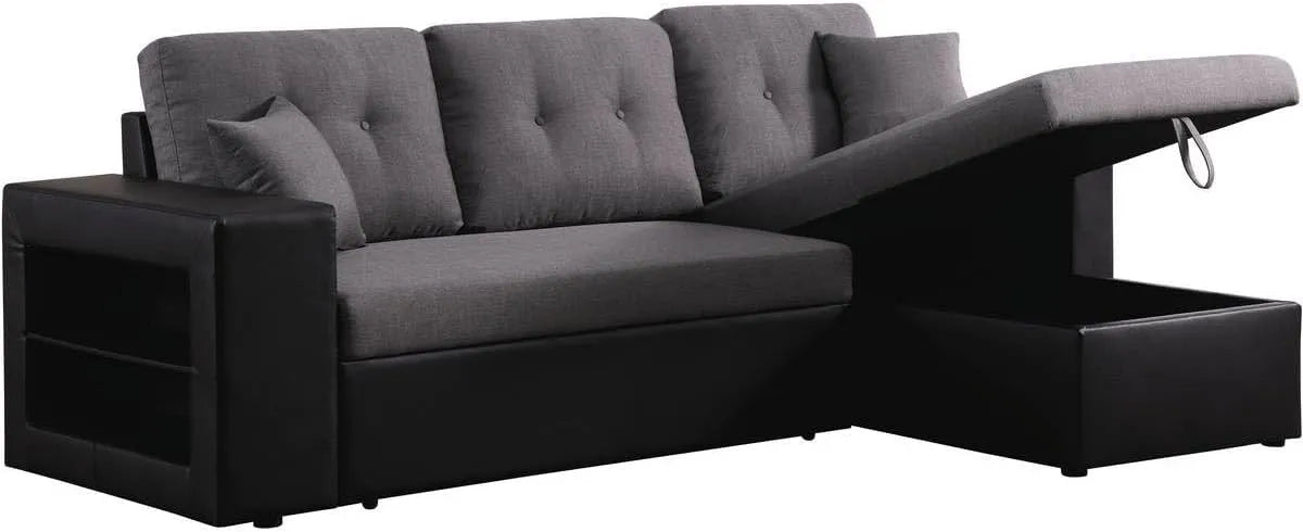 Sofa narożna – Czarno-szara, szary, rozkładana konstrukcja
