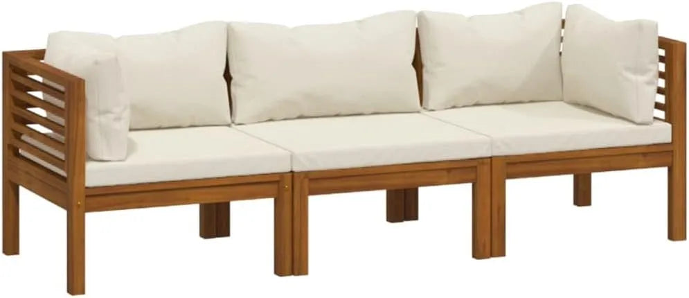 Sofa ogrodowa i sofa wypoczynkowa na taras – z drewna, z poduszkami, 3-osobowa