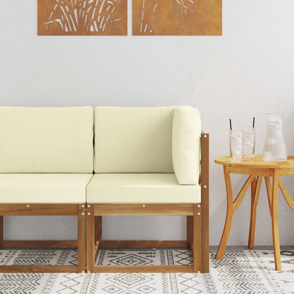 Sofa narożna — modułowa konstrukcja, z drewna, odporny na warunki atmosferyczne, z litego drewna