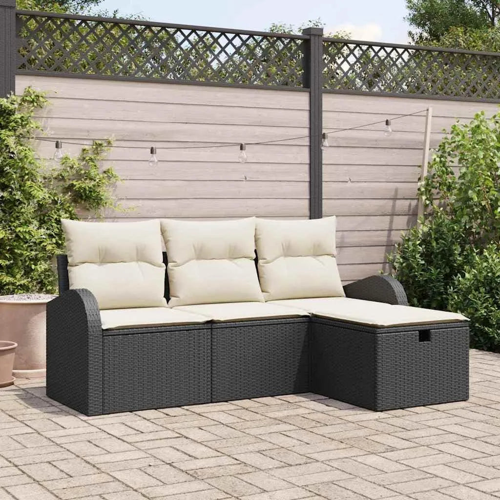 Sofa ogrodowa i sofa wypoczynkowa na taras: modułowa konstrukcja, z drewna, z poduszkami, odporny na warunki atmosferyczne, czarny, z technorattanu