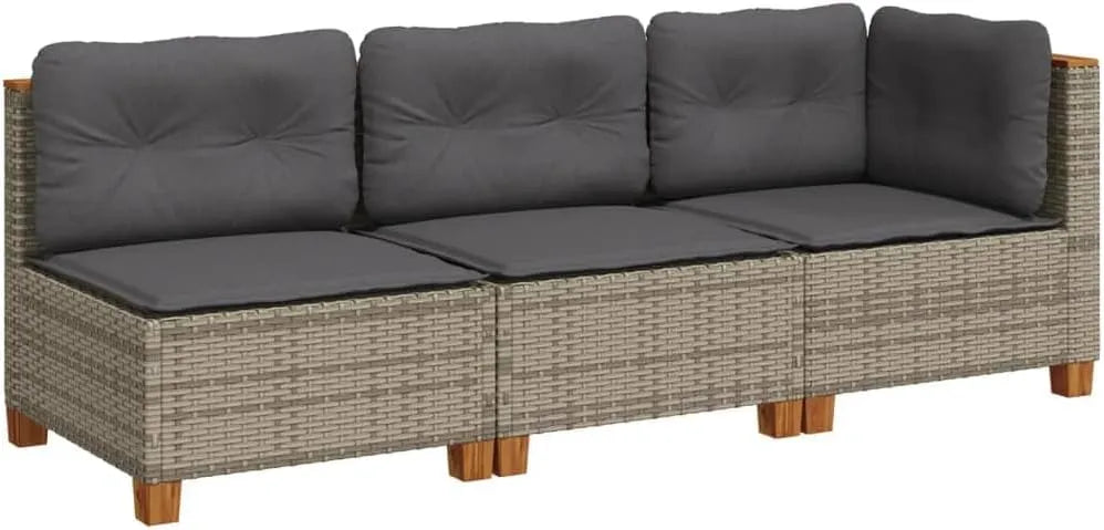 Sofa ogrodowa i sofa wypoczynkowa na taras – z poduszkami, z technorattanu, 3-osobowa, 3 osobowa, szary, dla 3 osób