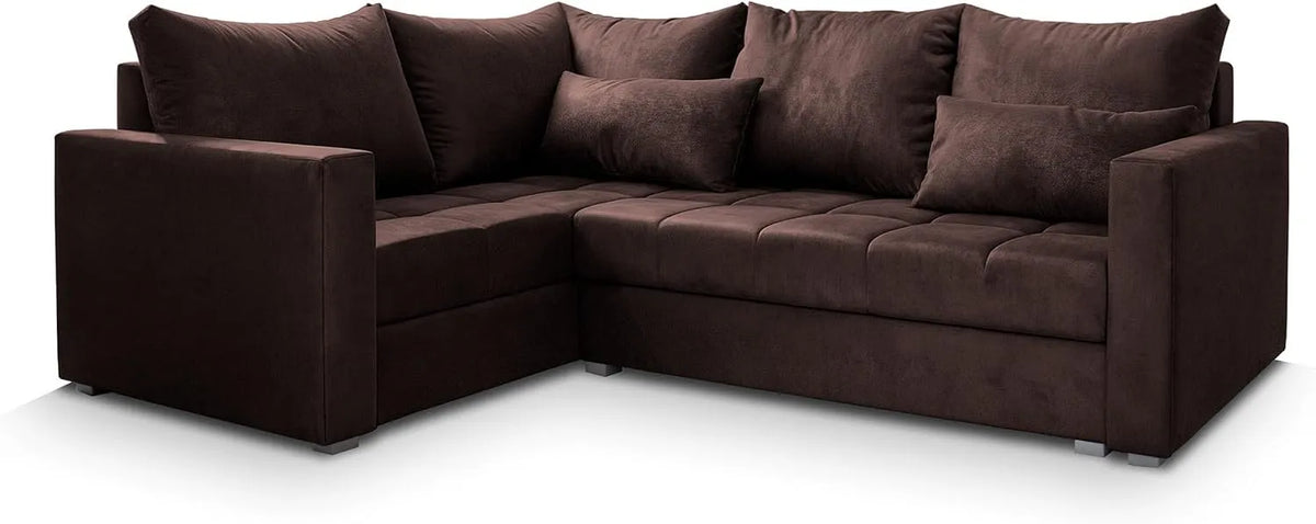 Sofa narożna – Brązowy, z funkcją spania, z pojemnikiem do przechowywania, rozkładana konstrukcja