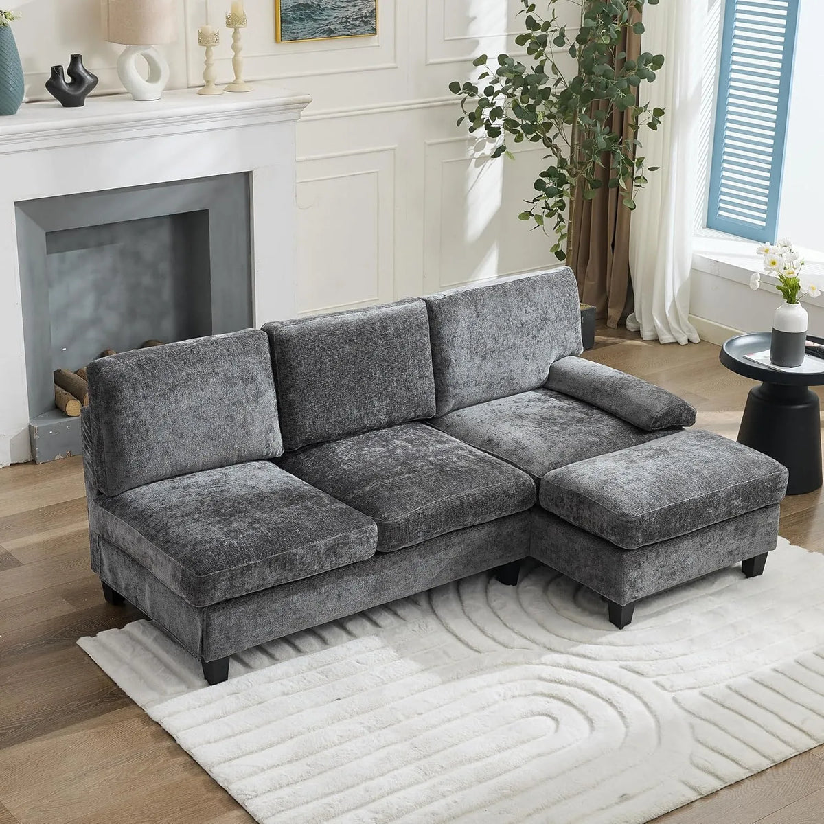 Sofa narożna: modułowa konstrukcja, w kształcie litery L, 3-osobowa, 150 kg, szary