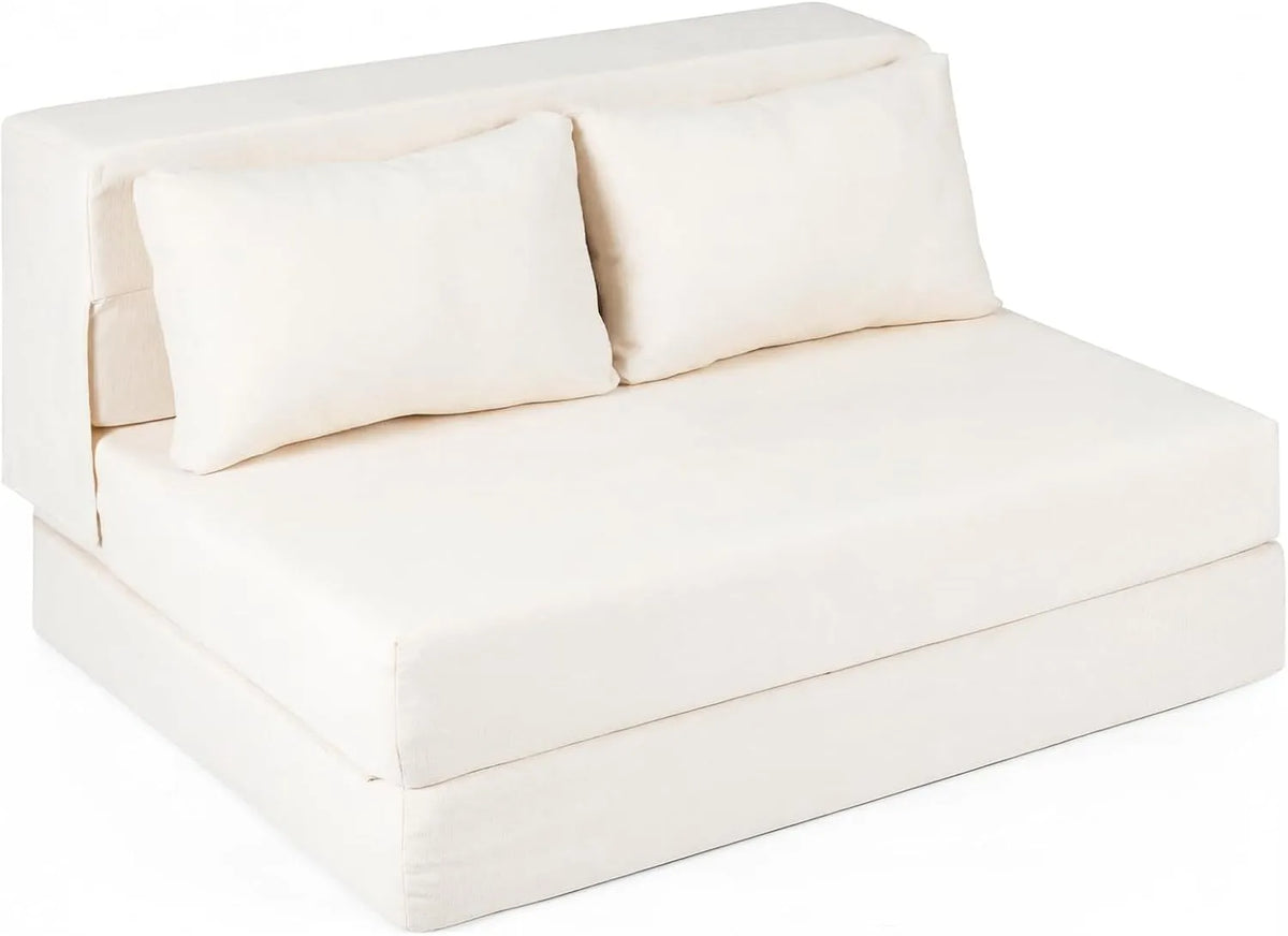 COSTWAY Sofa rozkładana i sofa z funkcją spania – z funkcją relaks, z tkaniny szenilowej, z funkcją spania, z poduszkami, 2-osobowa, 3 w, beżowy