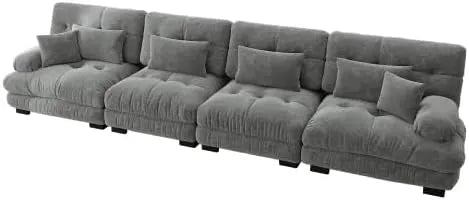 Sofa narożna: modułowa konstrukcja, w kształcie litery L, głębokie siedzisko, z tkaniny szenilowej, 4-osobowa, szary, z funkcją spania