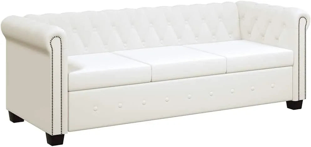 Sofa — 3-osobowa, biały, tapicerka skórzana