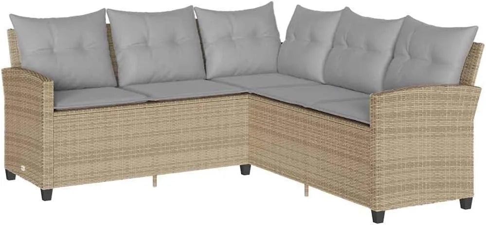 Sofa ogrodowa i sofa wypoczynkowa na taras — z poduszkami, z technorattanu, beżowy