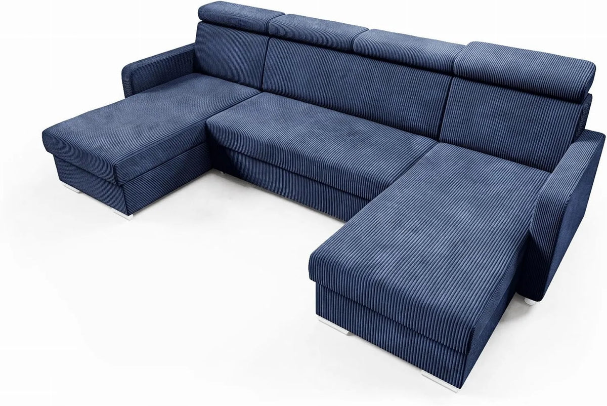 Sofa narożna: MAKO, tapicerka materiałowa, z funkcją spania, regulowana konstrukcja, 254 × 125 cm, 274 cm, z pojemnikiem do przechowywania