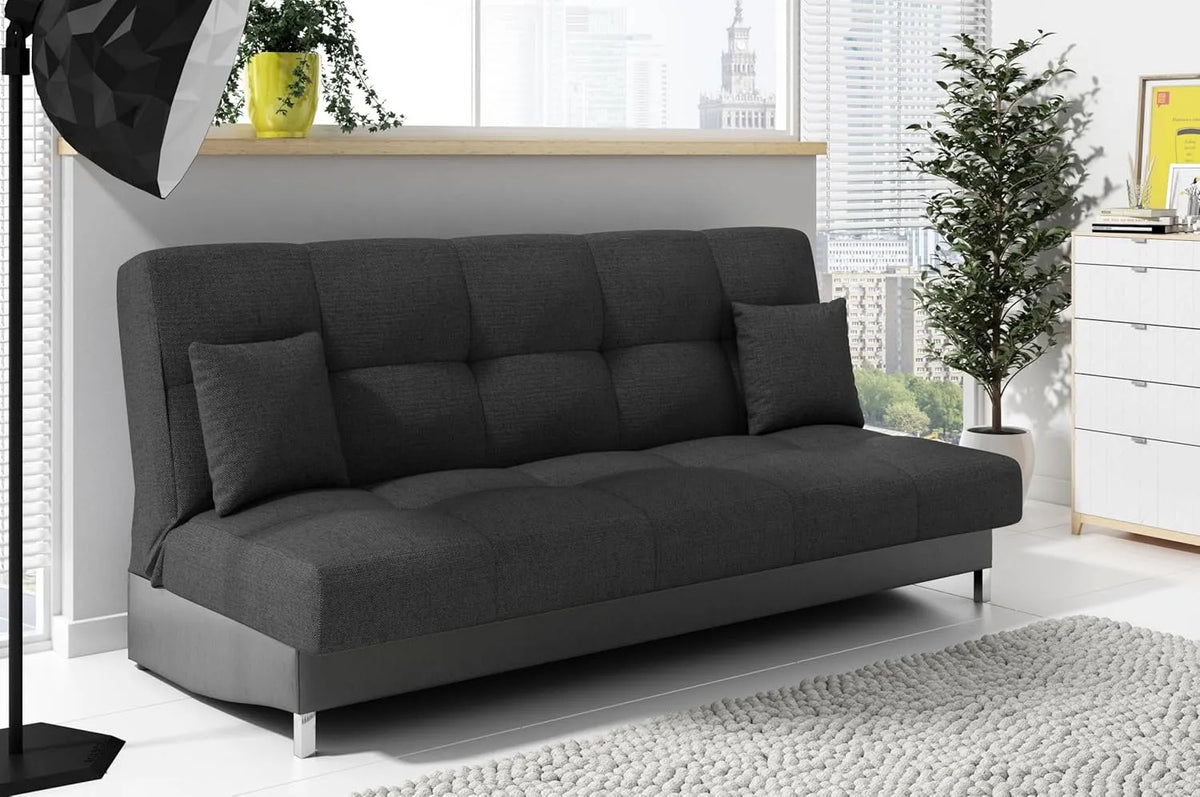 Sofa – z funkcją spania, z poduszkami, 3-Osobowa, 195 × 91 × 85 cm, szary, z pojemnikiem do przechowywania, rozkładana konstrukcja