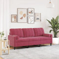 Sofa – z poduszkami, tapicerka aksamitna, 3-osobowa, 180 cm, z metalu, tapicerka materiałowa