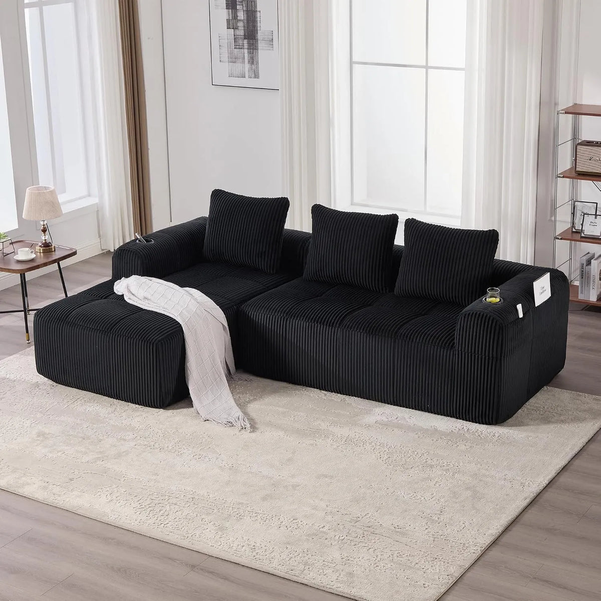 Sofa: DIY, modułowa konstrukcja, z poduszkami, czarny