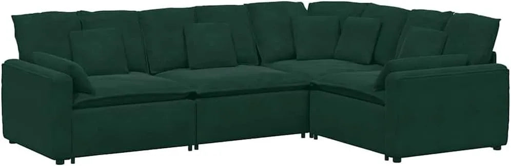 Sofa modułowa i modułowy zestaw wypoczynkowy – modułowa konstrukcja, w kształcie litery L, z poduszkami, tapicerka aksamitna