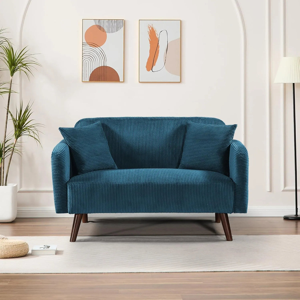 Sofa: z drewna, z podłokietnikami, z oparciem, z poduszkami, 2-osobowa, 132 × 70 × 81 cm, 320 kg
