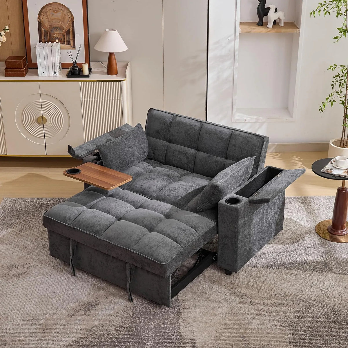 Sofa: z funkcją spania, 2-osobowa, 150 kg, szary, rozkładana konstrukcja