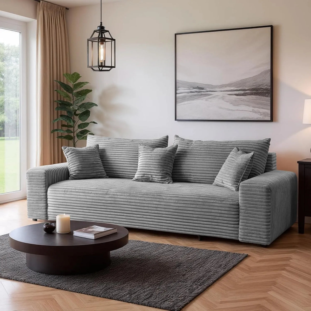 Sofa rozkładana i sofa z funkcją spania: TILIA, tapicerka materiałowa, z szufladami, z poduszkami, 265×150 cm, tapicerka materiałowa