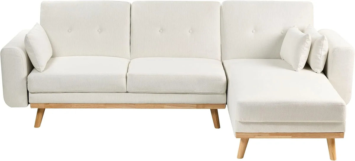 Sofa narożna — z funkcją spania, z poduszkami, biały