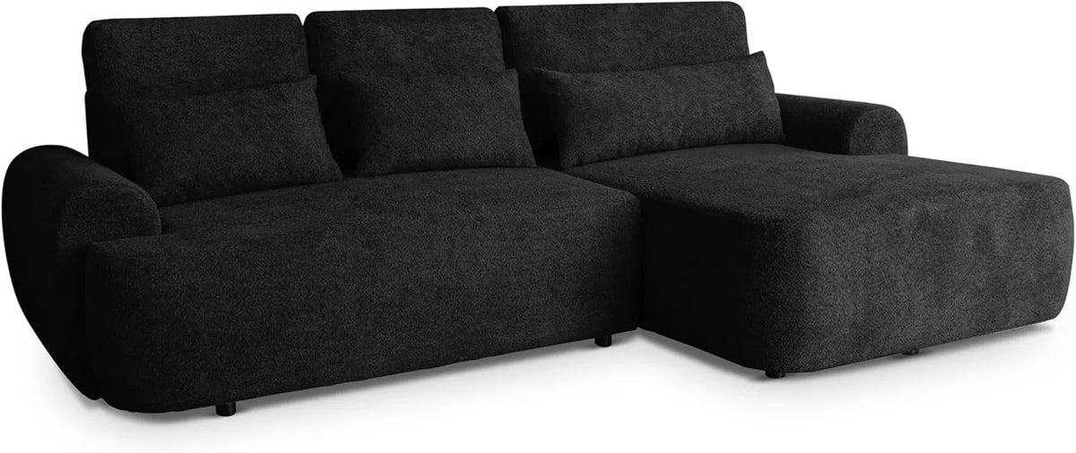 Sofa narożna — w kształcie litery L, 266 × 160 × 87 cm, czarny