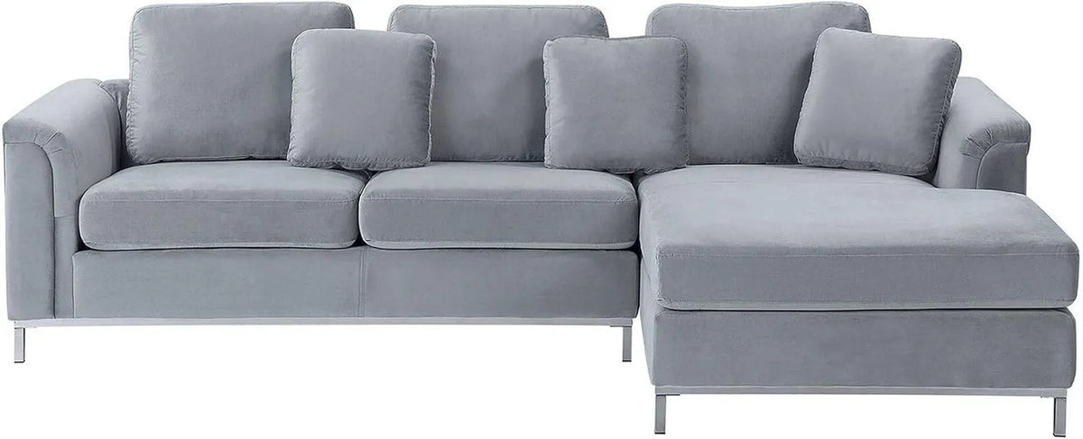 Sofa narożna – tapicerka aksamitna, szary