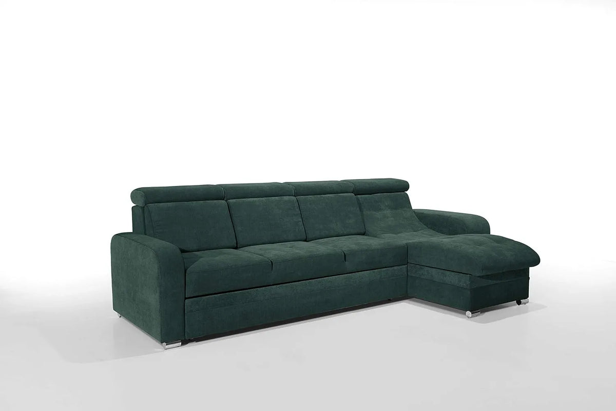 Sofa narożna — w kształcie litery L, wolnostojący, z funkcją spania, zielony
