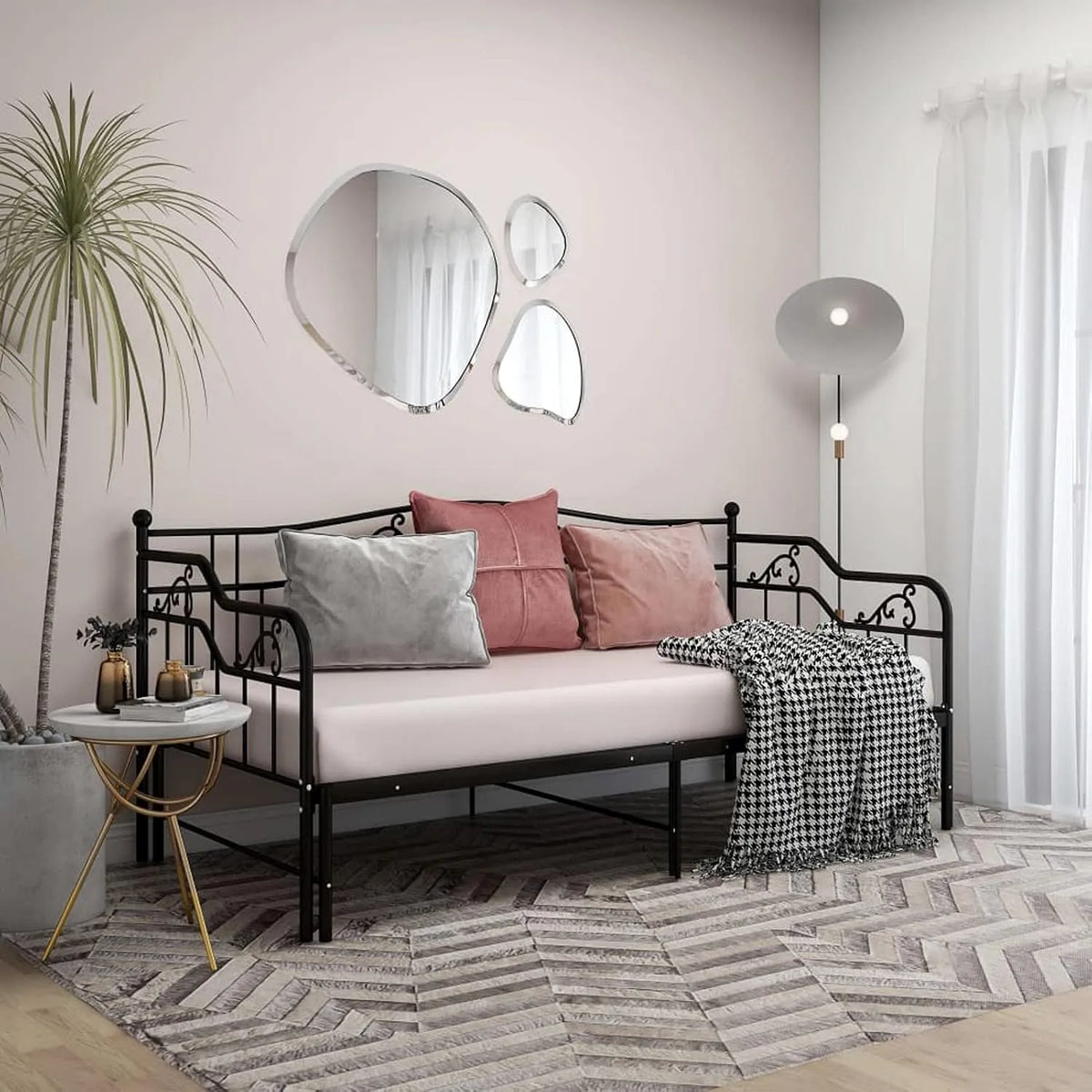 Sofa: 90 × 200 cm, czarny, rozkładana konstrukcja, z metalu