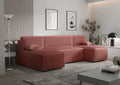 Sofa narożna: ze sztruksu, z funkcją spania, 290 cm, 85 cm, 105 cm, różowy