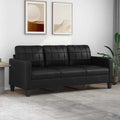 Sofa – 3-osobowa, 180 cm, czarny, z metalu, tapicerka skórzana