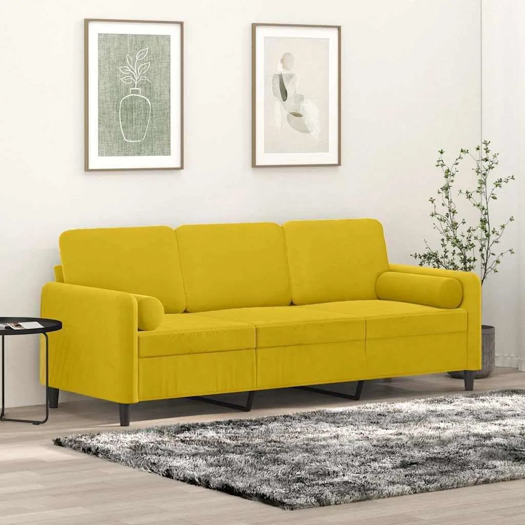 Sofa: z poduszkami, tapicerka aksamitna, 3-osobowa, 180 cm, z metalu, tapicerka materiałowa